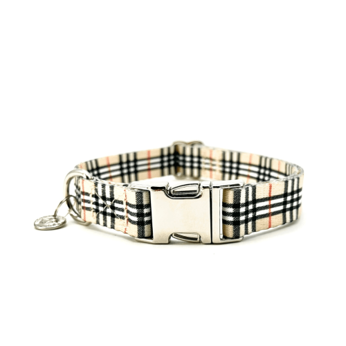 Adjustable Collar - Quick Release Metal Alloy - Beige Plaid Adjustable Collar - Quick Release Metal Alloy - Beige Plaid