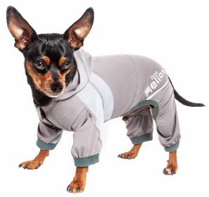 Dog Helios 'Namastail' Lightweight 4-Way Stretch Breathable Full Bodied Performance Yoga Dog Hoodie Tracksuit (Color: grey, size: X-Small)